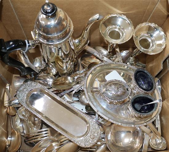 A silver five-piece condiment set, a collection of plated items and a part service of Community flatware
